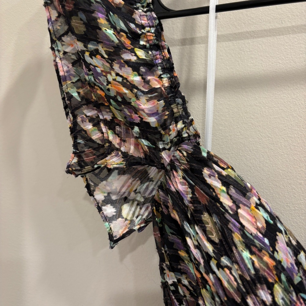 Jenny Yoo Naia Floral Burnout Silk Blend Off Shoulder Maxi Dress Black Multi 12 - Picture 6 of 12